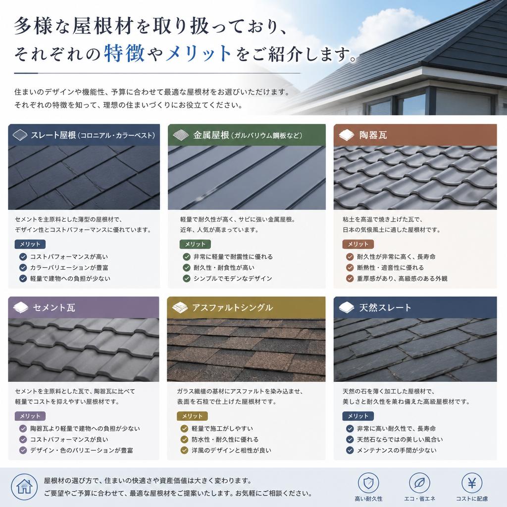 選べる屋根材の紹介